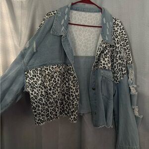 Leopard Patchwork Denim Jacket